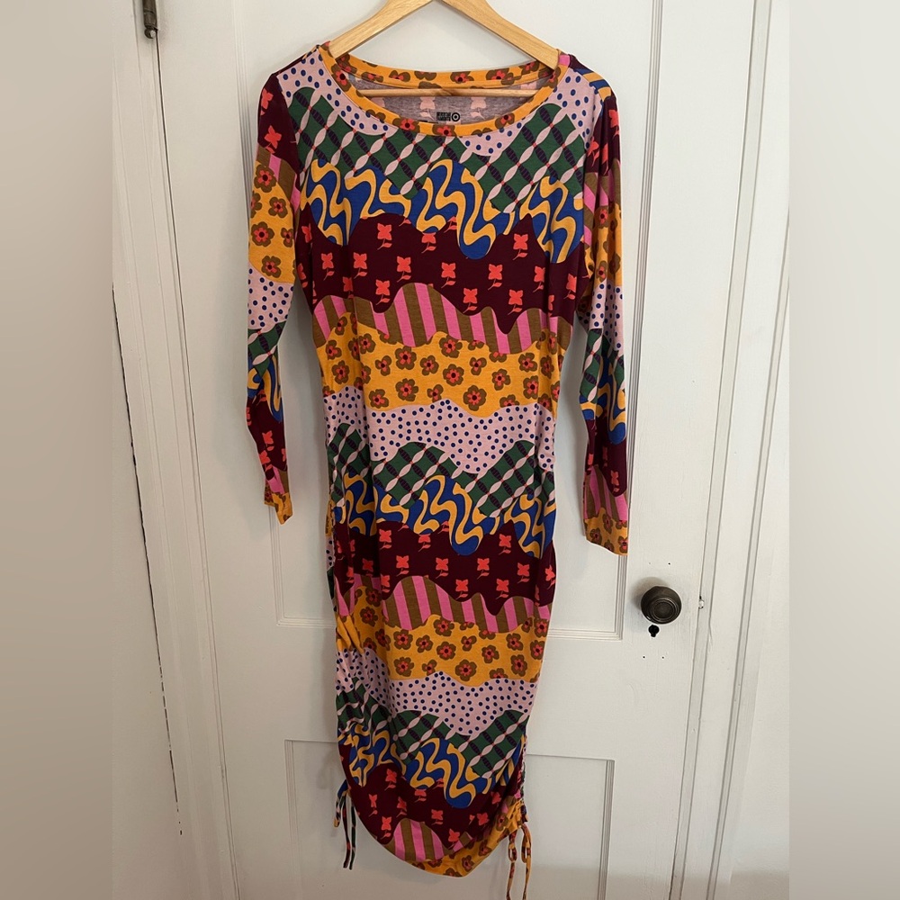 Multi-coloured Rouched midi dress
